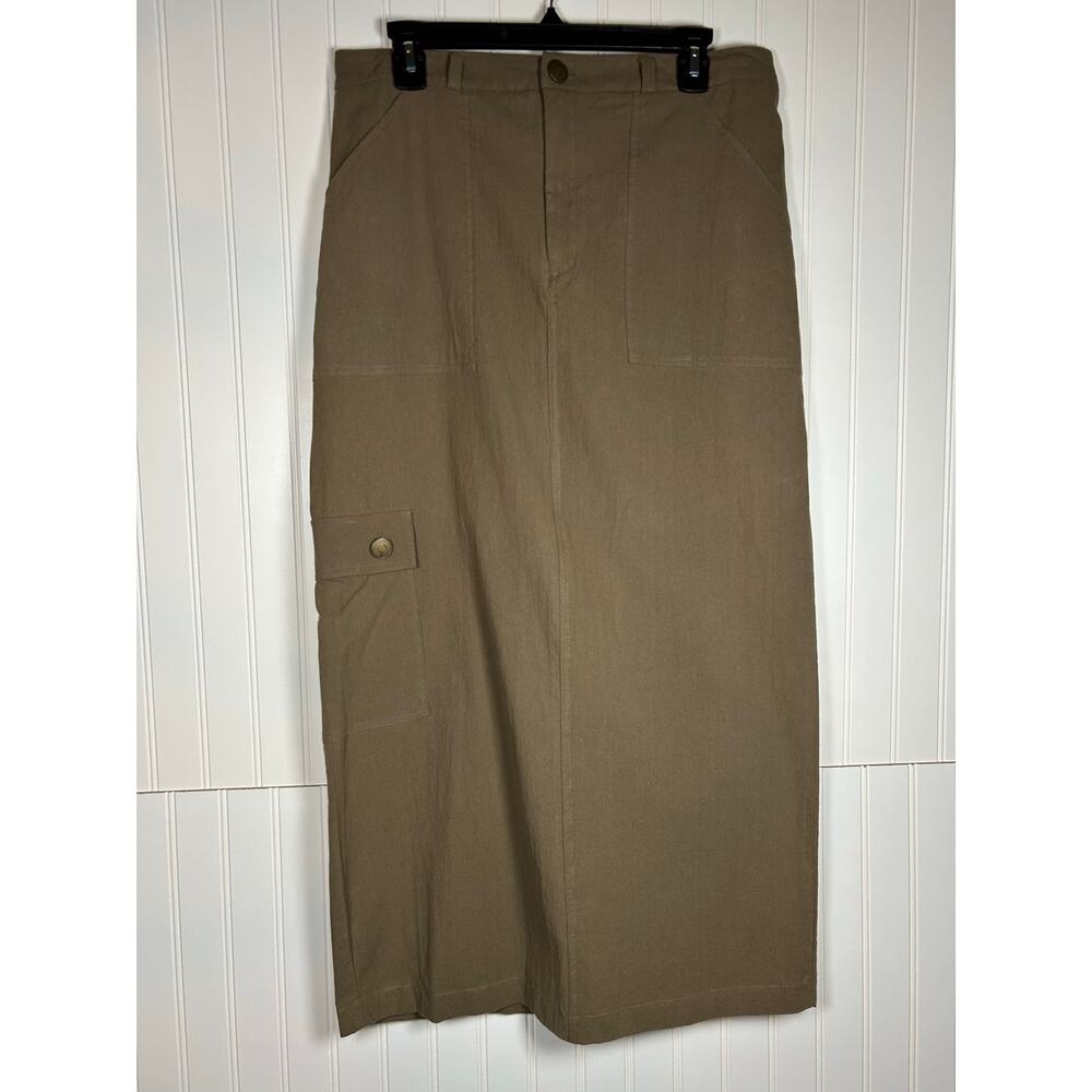 Kirious brown beige cotton a line maxi skirt pocket  women’s Sz L modest